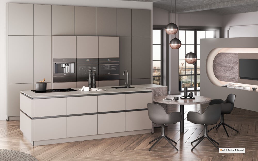 Cuisine Artego beauté des teintes gris chaudes façade Feel Taupe