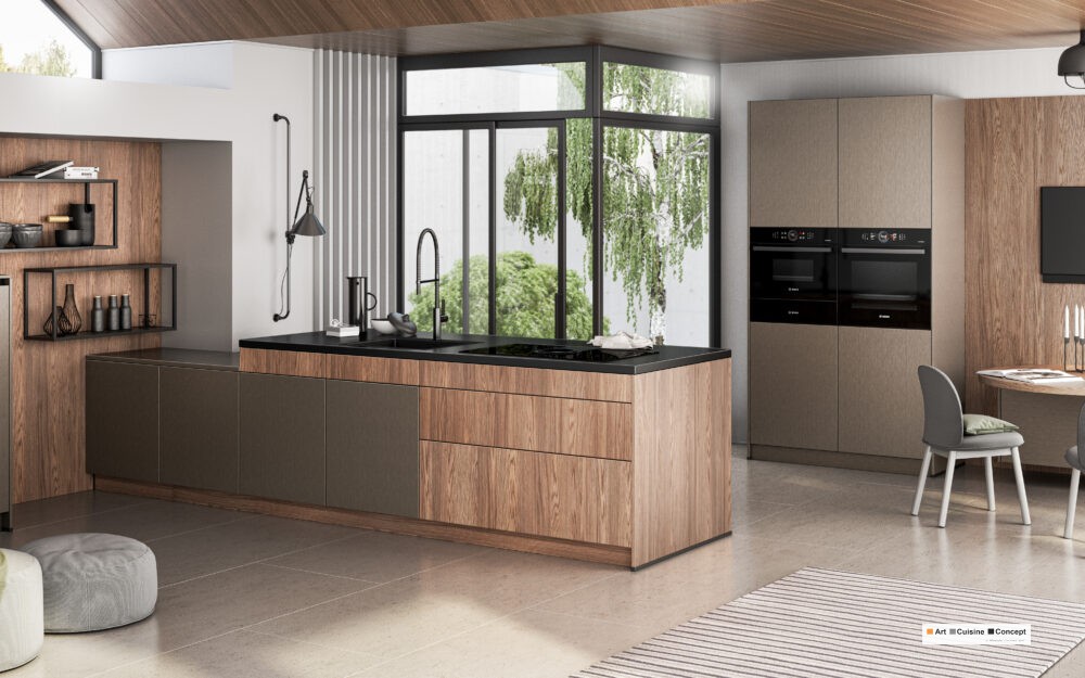 Artego cuisine façade Ancona 45054 chêne Italia et inox 36065 bronze brossé pour l'élégance