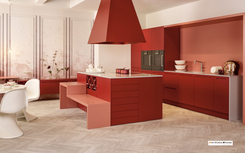 cuisine rouge KH MODÈLE 715-RAL | MODÈLE 90-RAL LAQUE SOFT S 2570-R | LAQUE SOFT SIKKENS B7.25.50