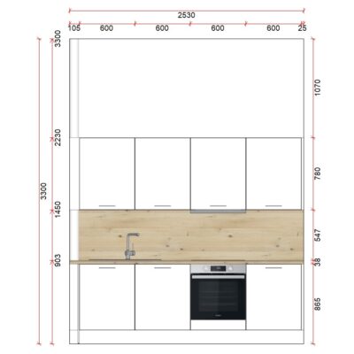 cuisine équipée blanche avec plan de travail bois 330/1/1