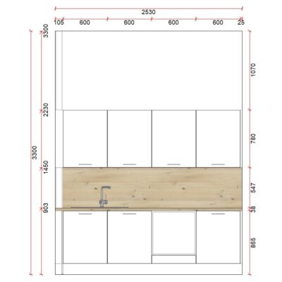 meubles de cuisine blancs avec plan de travail bois 330/1/5