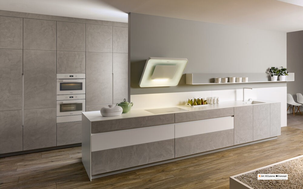 cuisine KH MODÈLE 92-330 | MODÈLE 76-5800 BÉTON GRIS CLAIR | PERFECTSENSE PREMIUM BLANC ALPIN